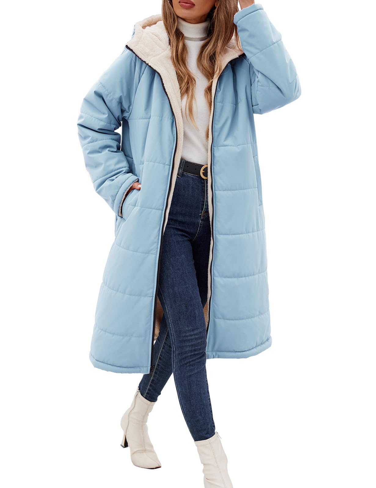 Women Winter Coats Fleece Long Coats Jackets Oversized Warm Down Jacket with Hood